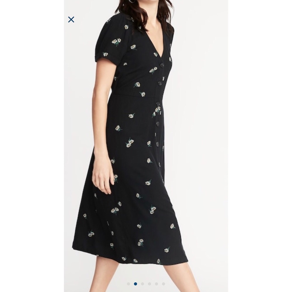 Old Navy Black/Floral Midi Dress